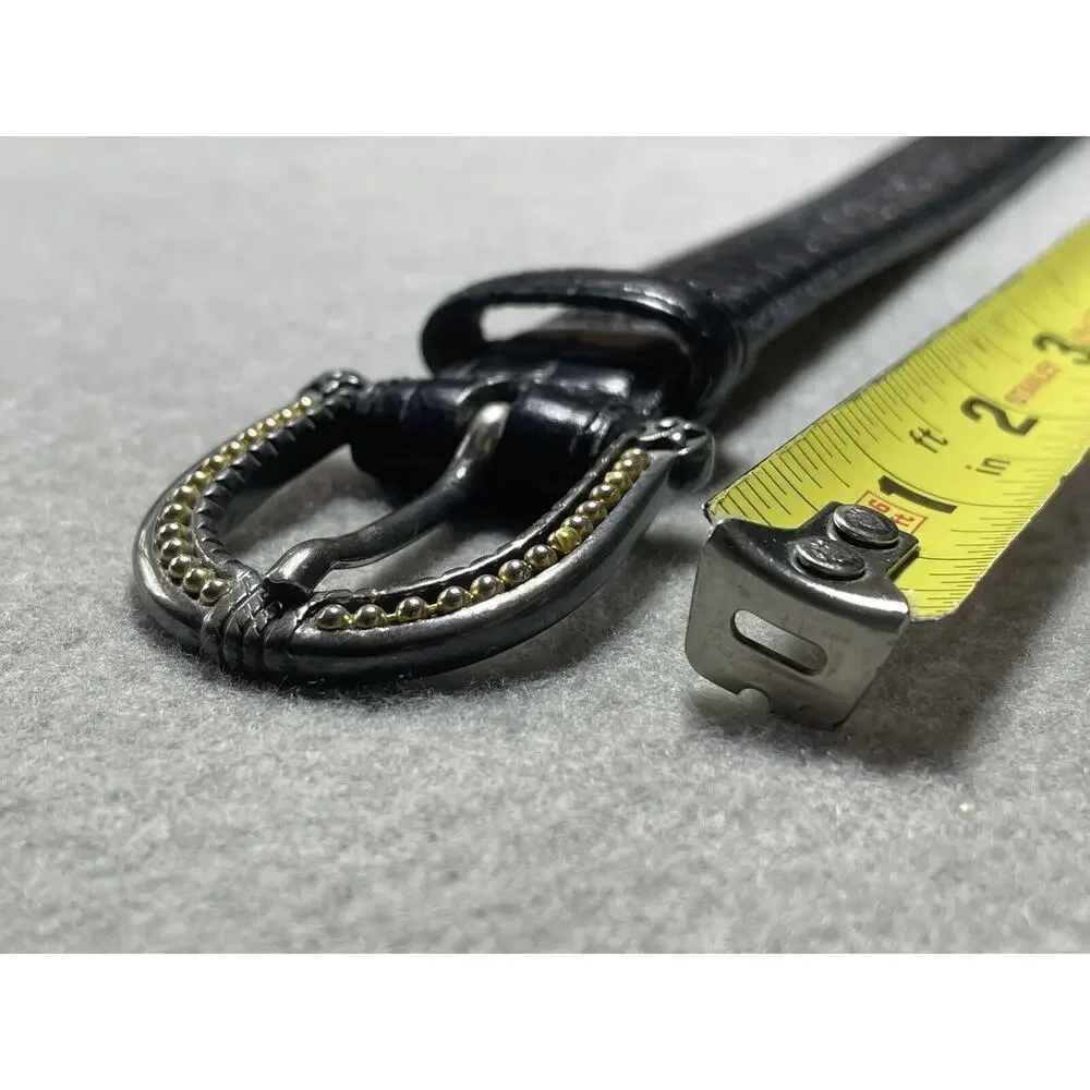 Talbots Black Leather Belt Medium Made In Italy Silver And Gold Tone Hardware‎